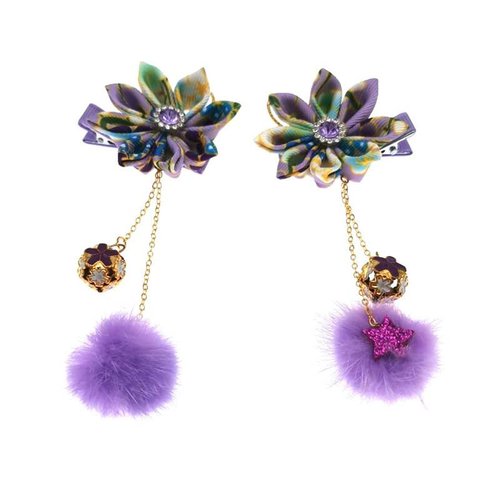 1pair Classical Hair Clips Floral Pompom Tassel Hair Clip Vintage Hair Pin Hanfu Hair Barrette Hair Accessories for Women Girls Ladies (Purple)