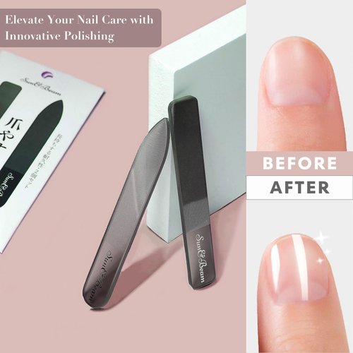 Sun&Beam Nails Glass Nail File Nano Nail Buffers Crystal Shine Polisher Professional Manicure Tools Kit with Box 2Pcs Set