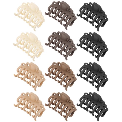 Small Claw Clips for Women 1.6 '' Double Row Teeth Small Hair Clips 12 Pcs Matte Cute Jaw Clips for Hair Claws