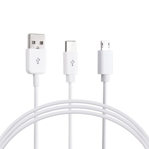 CERRXIAN 1m 2 in 1 USB 2.0 Type A to Micro USB and USB Type C Splitter Charging Cable,Multi USB Charging and Data Snyc Cable（White(c+m)