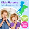 Kids Flossers 4 Pack (200 Total), Kids Floss Picks, Flossers Kids, Floss for Kids, Cute Animal Shapes, Glides Easy Between Teeth, Flosser Helps Prevent Tooth Decay & Gum Disease, Bubble Gum Flavored