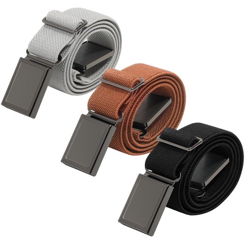 AWAYTR 3 PCS Kids Adjustable Magnetic Belts - Easy to Use Magnetic Buckle Belt for Boys and Girls (Gunmetal Buckle- Black/Brown/Gray)