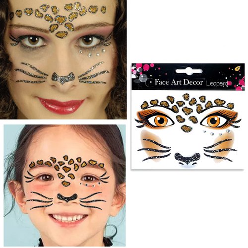 Nirbffo Animal Face Sticker Leopard Cat Floral Festival Body Paint Decoration Stickers for Halloween Stage performance face stickers 2sheets