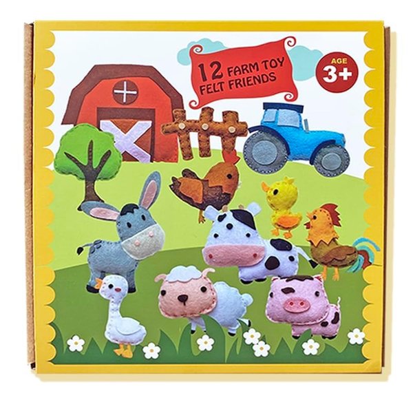 MOVEBO ﻿ 1 Set/12PCS Felt DIY Sewing Crafts Kit for Kids Ages 6-12 Create Adorable Plush Farm Animals - Includes Pig,Sheep,Cow,Chickens - Fun DIY Sewing Felt Plush Animals Set (Farm Animal)