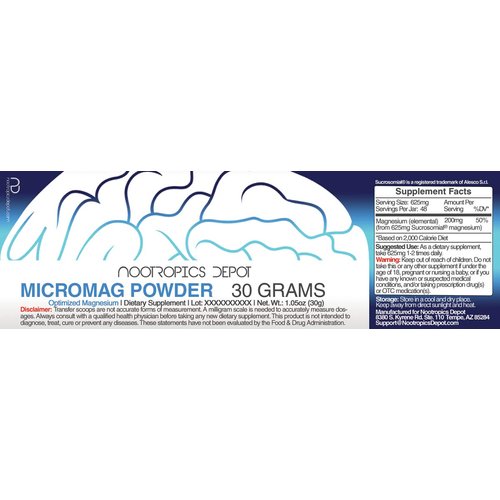 Optimized Magnesium Supplement | MicroMag Powder | 30 Grams | 200mg of Elemental Magnesium Per Serving | Supports Brain Health + Sleep Quality | Promotes Relaxation