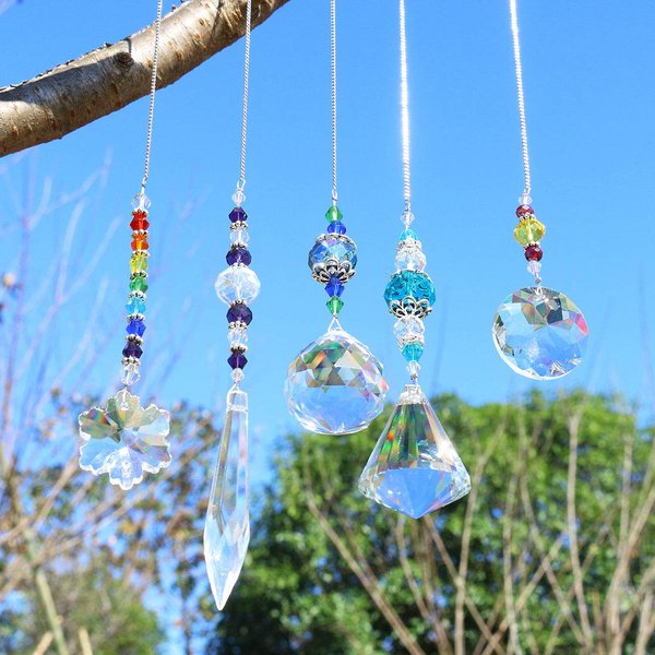 YU FENG Set 5 PCS Window Hanging Crystal Suncatcher Beads Chain Sphere Chandelier Lamps Light Pendant Curtain Wedding Decoration Gift