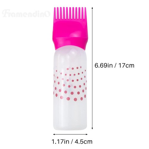 Framendino, 3 Pack Root Comb Applicator Bottle with Graduated Scale Colorful Plastic Squeeze Bottle Applicator Brush for Hair Dye Home Salon 6 oz