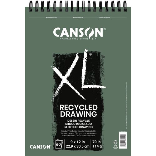 Canson XL Series Recycled Drawing Paper Pad, Top Wire Bound, 70 Pound, 9 x 12 Inch, 60 Sheets