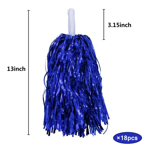 18PCS Cheerleading Pom Poms Metallic Foil Plastic Pom Poms with Baton Handle for Game Sports Squads Dancing Party Football Basketball Club Spirit Sports Stage Performance Celebration (Blue)