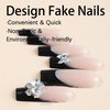 IMSOHOT Long Press on Nails Square Fake Nails Black French Tip Acrylic False Nails with Crystal Butterfly Rhinestone Designs Glitter Full Cover Glossy Glue on Nails for Women 24pcs