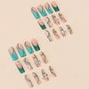 BABALAL French Tip Press on Nails Long Square Fake Nails Green Bling Glue on Nails 3D Butterfly Heart Charm Acrylic Nails 24Pcs Squoval Luxury Full Cover False Nails
