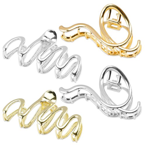 4 PCs Metal Hair Claw Clips for Women Girls 4.52 Inch Wavy Irregular Shape Hair Clips for Thin Thick Hair Accessories Gold and Silver Shark Claw Non-slip Head Clip Elegant Strong Hold Hair