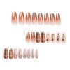 MISUD Fall Press on Nails Long Coffin Fake Nails Glossy Glue on Nails Brown Ombre Acrylic Nails Autumn Maple Leaf Ballerina Artificial Nails Bling Glitter Stick on False Nails with Design 24 pcs