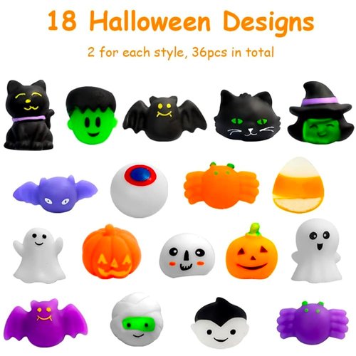 Waybla 36 PCS Halloween Squishies Toys Kawaii Cute Mochi Squishy Stress Reliever Anxiety Toys Halloween Toys for Halloween Party Favors Halloween Treat Goody Bag Filler Gifts