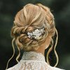 Gorais Flower Wedding Hair Accessories for Brides Silver Leaf Bridal Hair Comb Rhinestone Hair Clip Heaadpiece for Women and Girls