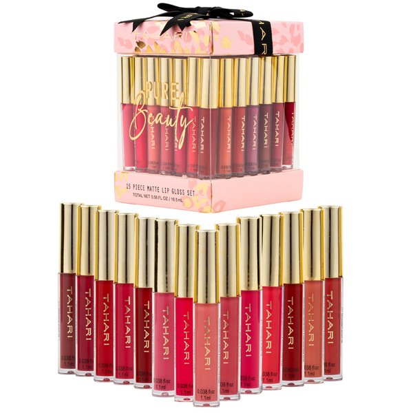 Tahari 15pc Lip Gloss Collection, Lip Glosses for Women and Girls, Long Lasting Color Lip Gloss Set with Rich Varied Colors (Glitz)