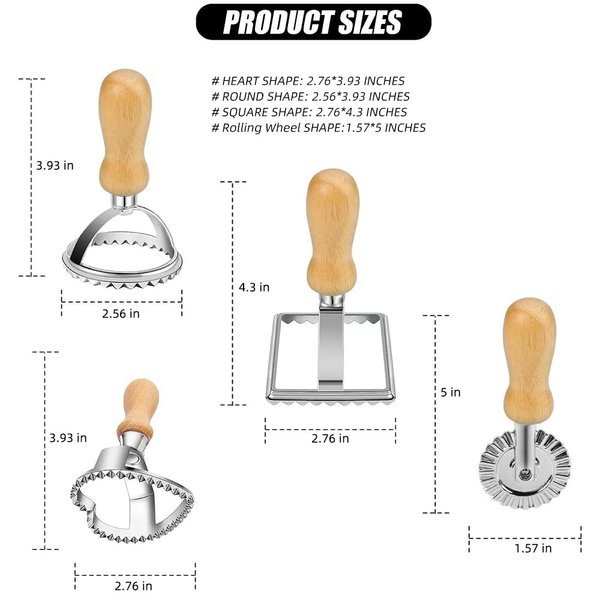 Ravioli Stamp Set, Ravioli Maker Cutter Stamp, Ravioli Stamp Maker Cutter with Roller Wheel Set, Pasta Press Round & Square & Heart Shape Ravioli Mold, 3 Set and Cutter