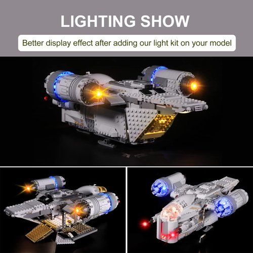 Decoration Light Kit for Lego The Razor Crest The Mandalorian 75292 Set,Pack with USB Powered Lights and Cables Without Building Blocks Model (Basic Version)