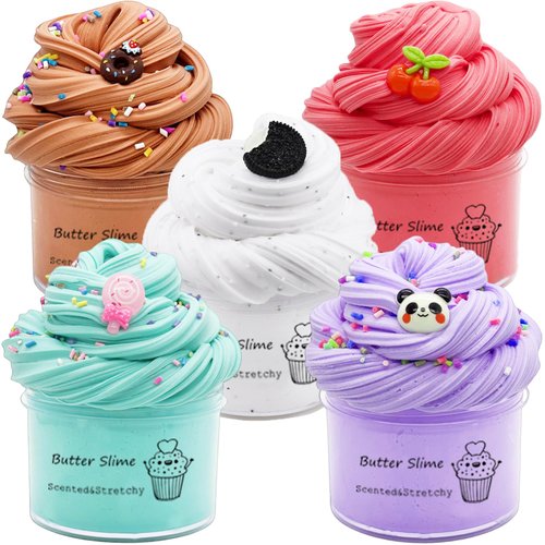 5 Pack Butter Slime Kit, Kids Party Favors, Visual and Tactile Experience, Stress Relief Toy, Goody Bag Toys, Birthday Gifts for Girls Boys