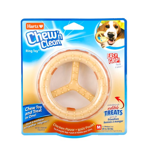 Hartz Chew ‘n Clean Chew Toy and Treat in One Chicken Flavored Ring Dog Toy, Medium