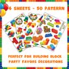 50PCS Building Block Temporary Tattoos Birthday Party Supplies Decorations Tattoos Stickers Cute Party Favors Kids Girls Boys Gifts Classroom School Prizes Themed