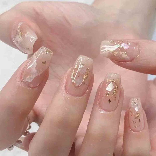 Enppode Coffin Press on Nails Medium Fake Nails Pink Stick on Nails for Women 24 PC/Set