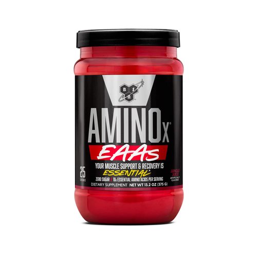 BSN Amino X EAAs, Muscle Recovery and Endurance, 10g Essential Amino Acids, 5g BCAAs, Zero Sugar, Caffeine Free, Jungle Juice, 13.2oz, 25 Servings