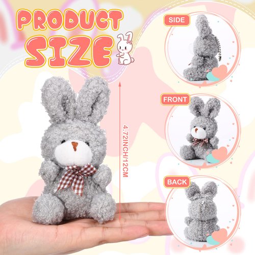 Sotiff 24 Pcs Plush Bunny Stuffed Animal Bulk 4.7 Inch Mini Bunnies Keychain Doll Furry Rabbit with Bow Tie for Birthday Xmas Easter Baby Shower Party Favor Gifts Classroom Rewards(Classic Color)