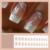RUOKEXIN Press on Nails White French Tip Fake Nails Square Medium Length False Nails with Silver Glitter Designs Ombre Glossy Artificial Nails Acrylic Glue on Nails Natural Stick on Nails for Women