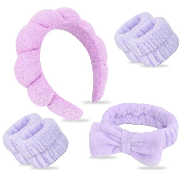 ACO-UINT 6Pcs Spa Headbands and Wrist Washbands Set, Skincare Headbands Sponge Face Wash Headband Makeup Headband, Terry Cloth Headbands Face Towel Wristbands Puffy Hair Band for Washing Face