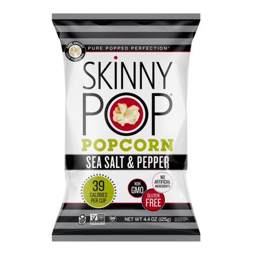 SkinnyPop Sea Salt & Pepper Popcorn, Gluten Free, Non-GMO, Healthy Popcorn Snacks, Skinny Pop, 4.4oz Grocery Size Bag