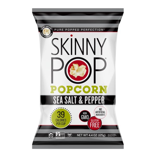 SkinnyPop Sea Salt & Pepper Popcorn, Gluten Free, Non-GMO, Healthy Popcorn Snacks, Skinny Pop, 4.4oz Grocery Size Bag
