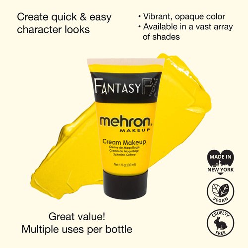 Mehron Makeup Fantasy FX Cream Makeup | Water Based Halloween Makeup | Yellow Face Paint & Body Paint For Adults 1 fl oz (30ml) (YELLOW)