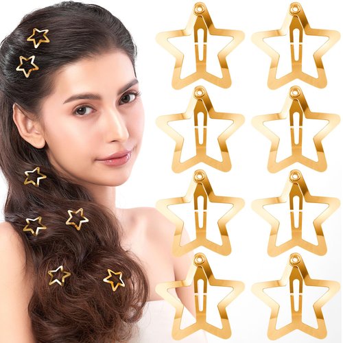 HINZIC 8PCS 1inch Gold Star Hair Clips 30mm Metal Snap Barrettes Non Slip Cute Wedding Festival Halloween Christmas Hair Accessories for Women