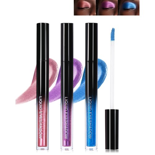 Liquid Glitter Metallic Eyeshadow, 3Pcs Waterproof Purple Blue Pink Shimmer Eyeshadow, High Pigmented, Quick-Drying, Long Lasting, Sparkling Eye Shadow Party Festival Halloween Makeup for Women-B