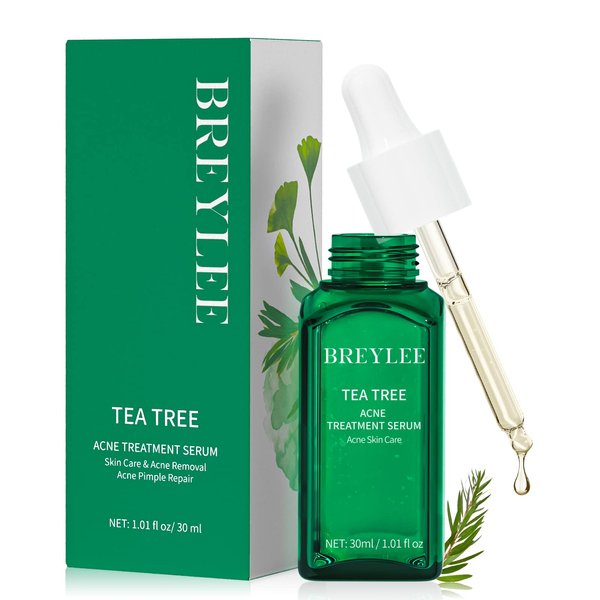 Tea Tree Oil Acne Serum, BREYLEE 2.0 Treatment Acne-Prone Sensitive Skin Care Face Serum to Cystic Acne Scars, Redness Relief, Pimples Dark Spots Remove, Niacinamide Facial Moisturizer,30ml/1.01fl oz