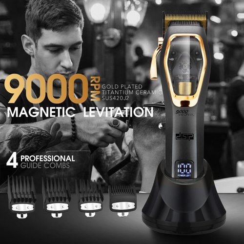 DSP Pro Barber Hair Clippers Set: Cordless Magnetic 9000 RPM, Constant Speed Control for Smooth Cutting. Ceramic Blades, 2500mAh Battery, Low Noise & Heat - Ideal for Men's Grooming & Fades (Black)