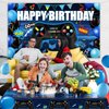Video Game Birthday Party Decorations Set Gaming Happy Birthday Supplies Includes Video Game Backdrop, Table Covers, Balloons and Foil Gamer Balloons for Birthday Party (Blue and Black)