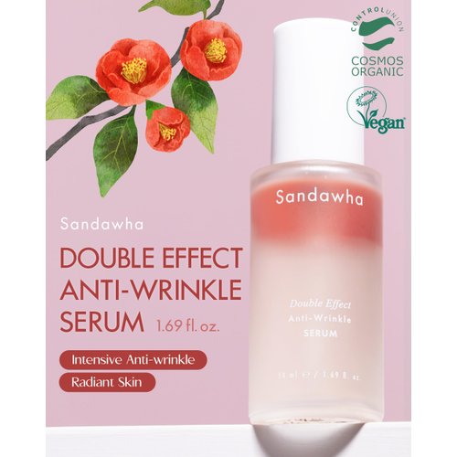 SanDaWha SKINCURE Double Effect Anti-Wrinkle Serum with Camellia Extract - Vegan Korean Serum, Nourishes & Reduce Wrinkles, Daily Line Smoothing Treatment for Fine Lines, 1.76 fl.oz.
