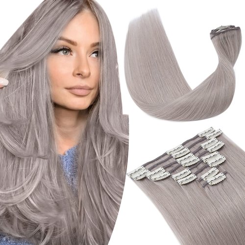 TESSHAIR 16 Inch Clip In Hair Extensions Real Human Hair, Double Weft 100% Remy Human Hair Clip o...