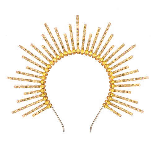 Zivyes Gold Crystal Halo Crown Sunburst Spike Crown Goddess Headpiece for Women 70s Disco Halloween Costume Headband