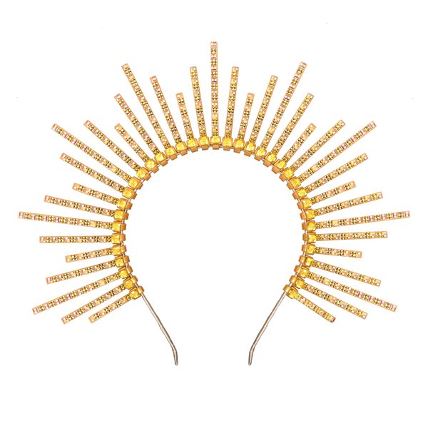 Zivyes Gold Crystal Halo Crown Sunburst Spike Crown Goddess Headpiece for Women 70s Disco Halloween Costume Headband