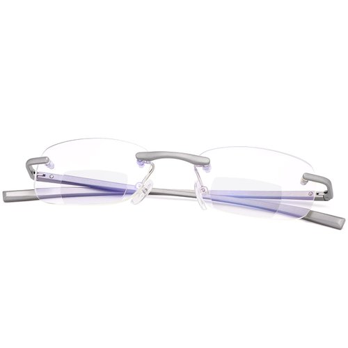 Rimless Clear Bifocal Reading Glasses Spring Hinge Blue Light Blocking Readers for Men and Women Unisex Eyewear Far Near Dual-Use Lightweight Magnifying Anti Glare UV Digital Fashion Eyeglasses