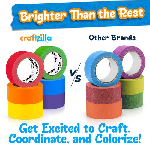 Craftzilla Colored Masking Tape – 6 Roll Multi Pack – 10 Yards x 1 Inch Each Colorful Craft Tape – Vibrant Rainbow Colored Painters Tape – Great for Arts & Crafts, Labeling and Color-Coding