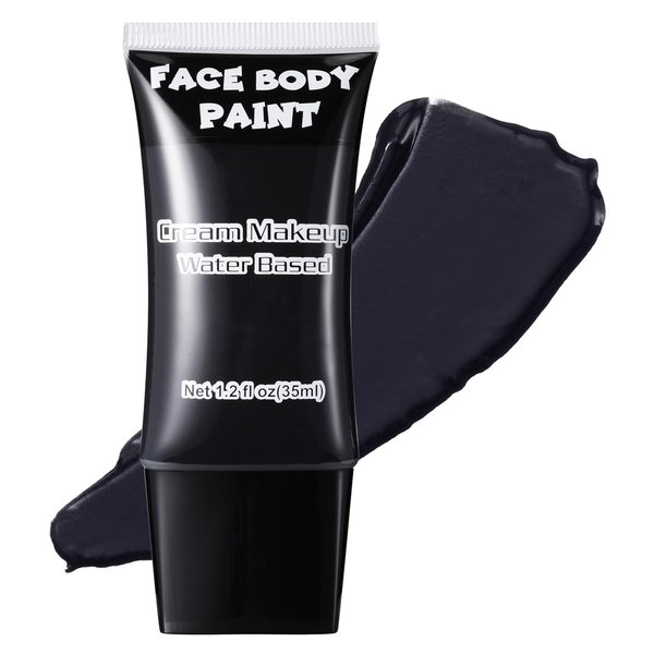 Wismee Black Face Paint, Water Based Full Body Paint Halloween Makeup,Cream Face Paint & Body Paint For Adults Skull Joker Vampire Skeleton SFX Cosplay Costumes 1.2 fl oz (35ml)