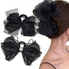 Arvintas 2 PACK Black Chiffon Bowknot Hair Clips, Mesh Tulle Bow Hair Claw Clips with Rhinestones, Big Claw Clips for Thick Hair Ponytail Hair Accessories for Women