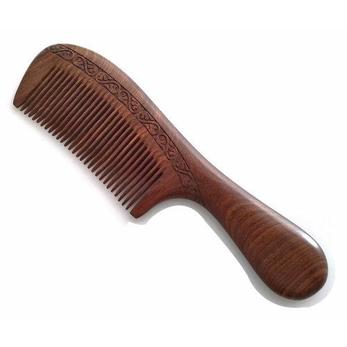 Meet Woods Handmade 100 percent Natural Black Sandalwood Hair Combs with Carvings - Anti-Static Sandalwood Scent Natural Hair Detangler Wooden Comb (Standard tooth)