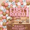 First Rodeo Birthday Party Decoration Western Cowgirl 1st Birthday Balloon Garland Kit with Cowgirl Happy Birthday Banner My First Rodeo Cake Topper for Western Theme Bday Party Supplies