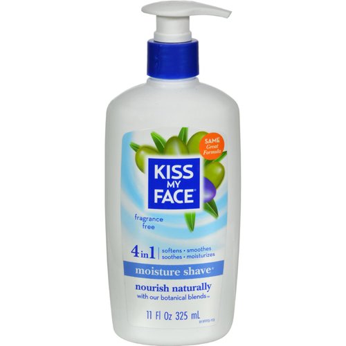 Kiss My Face Fragrance Free Moisture Shave, 4 In 1 Shaving Cream, Cruelty Free And Vegan, With Added Olive Oil And Aloe Leaf Extract, Vitamin E Rich, 11 fl Oz Pump Bottle