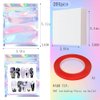 Yazabai 100PCS Empty Holographic Nail Storage Bag Press on Nail Packaging Bag and 100PCS Shiny white cardboard Nail Tips Packaging Bags with 1 Roll Transparent Tape